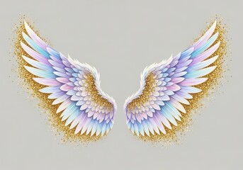 Soft pastel angel wings spread open delicate feathery beauty ethereal design element
