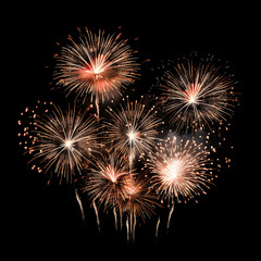 Fototapeta premium Gold Spark Firework Texture Radiant Pattern, Isolated on Black, Vibrant Fireworks Texture Burst on Black Night Sky, Dynamic Starburst Firework Texture for Party, Festival, and Celebration Backdrops