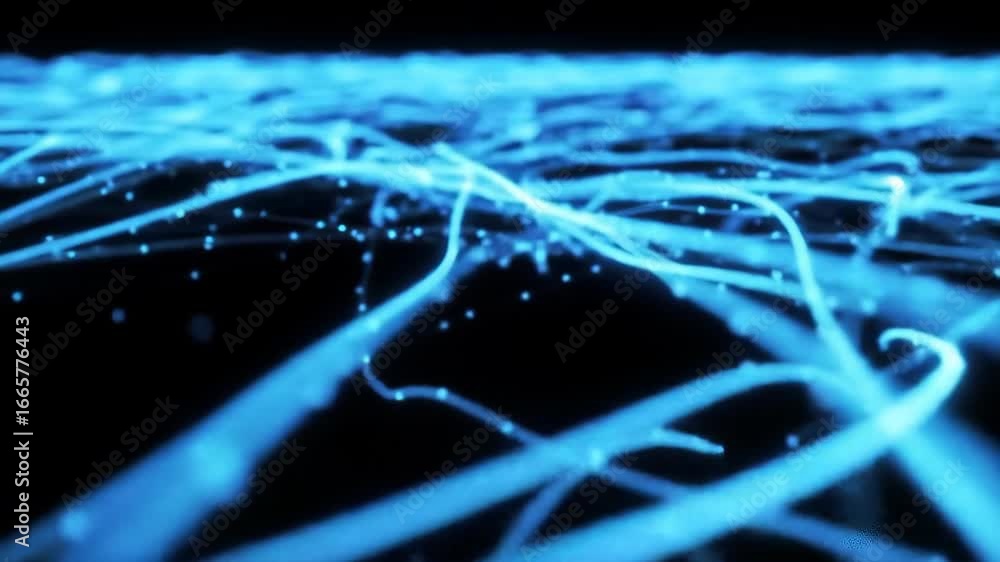 Poster blue abstract flow glowing lines and particle motion