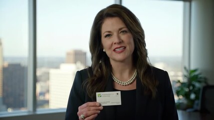 Business Professional Presenting Business Card in Office Setting - Powered by Adobe