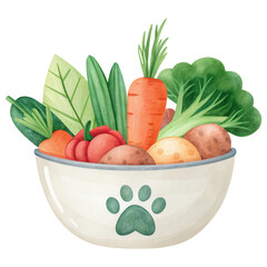 Pet Nutrition Tips Concept. A bowl filled with a variety of fresh vegetables and leafy greens.