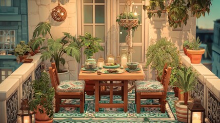 Cozy balcony dinner scene