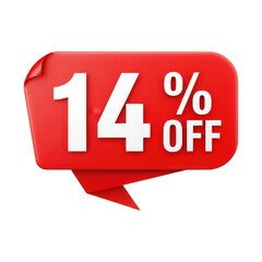 Glossy red banner announces 14 percent off discount sale promotion transparent background