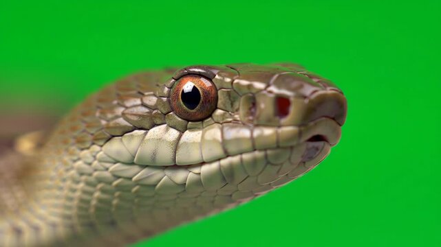 Close-up Gaze Captivating Eye of a Snake on Green Background