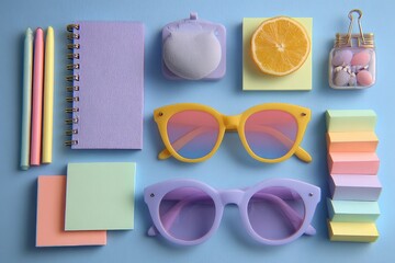Pastel stationery and accessories artfully arranged