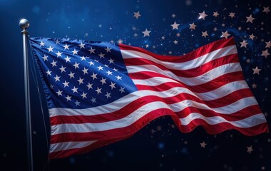 American Flag Waving Proudly Under a Starry Night Sky: A Patriotism Celebration