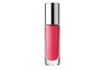 Pink Lip Gloss Bottle with Silver Cap Isolated on Transparent Background