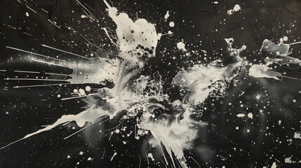 Abstract painting featuring white splatters and streaks against a black background art design