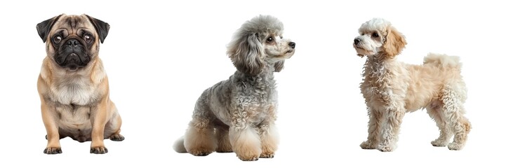 Obraz premium Set of Cute Dogs of Isolated on Transparent Background. PNG.