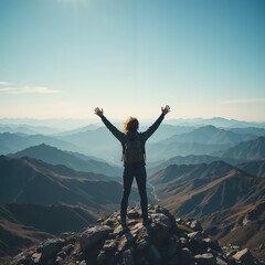 Obraz premium Solo Traveler on Mountain Peak View