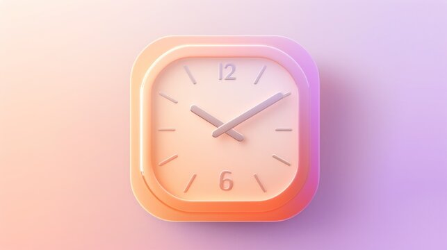 A simple 3D clock with orange accents, set to 1200, on a light pink and purple gradient background.