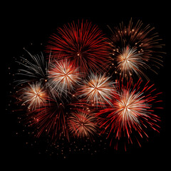 Obraz premium Gold Spark Firework Texture Radiant Pattern, Isolated on Black, Vibrant Fireworks Texture Burst on Black Night Sky, Dynamic Starburst Firework Texture for Party, Festival, and Celebration Backdrops