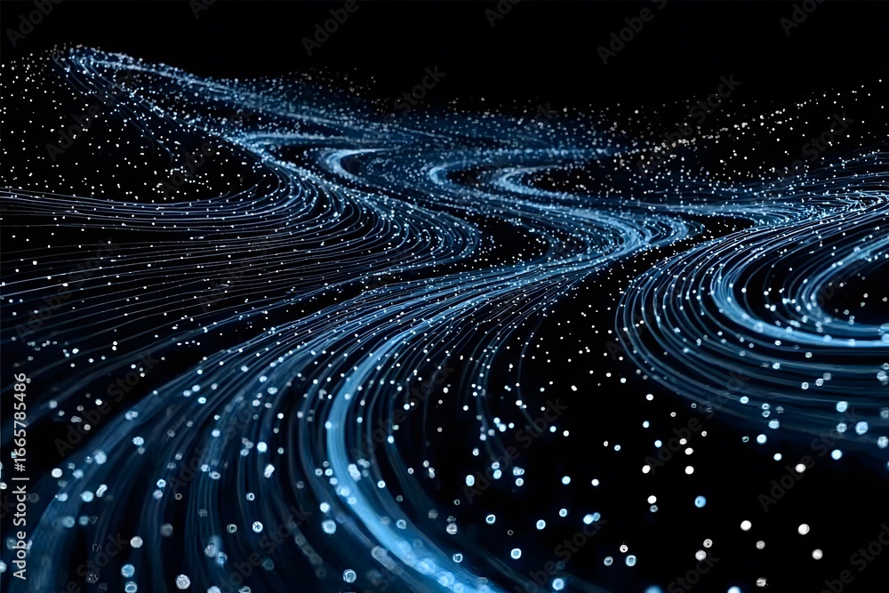 Poster abstract wave fractal realms background. wave background with white dots and black line. technology 
