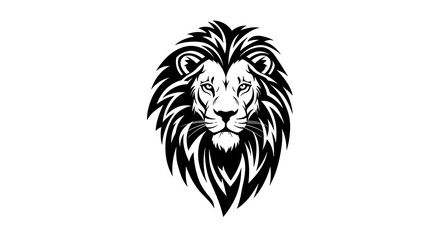 Striking Lion Head Silhouette with Detailed Mane and Intense Gaze on White Background