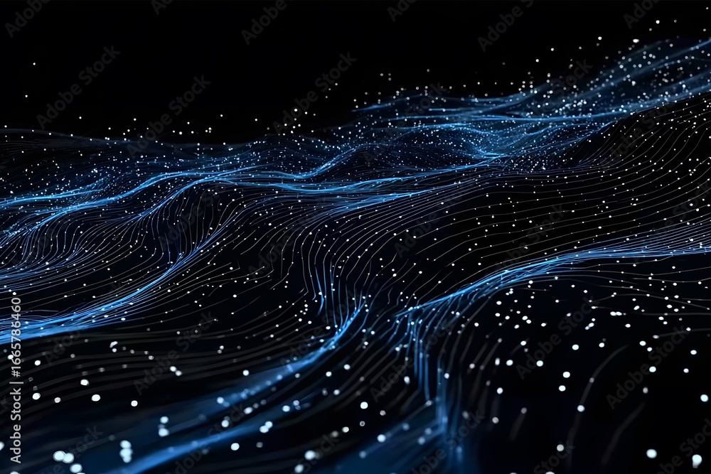 Poster abstract wave fractal realms background. wave background with white dots and black line. technology 