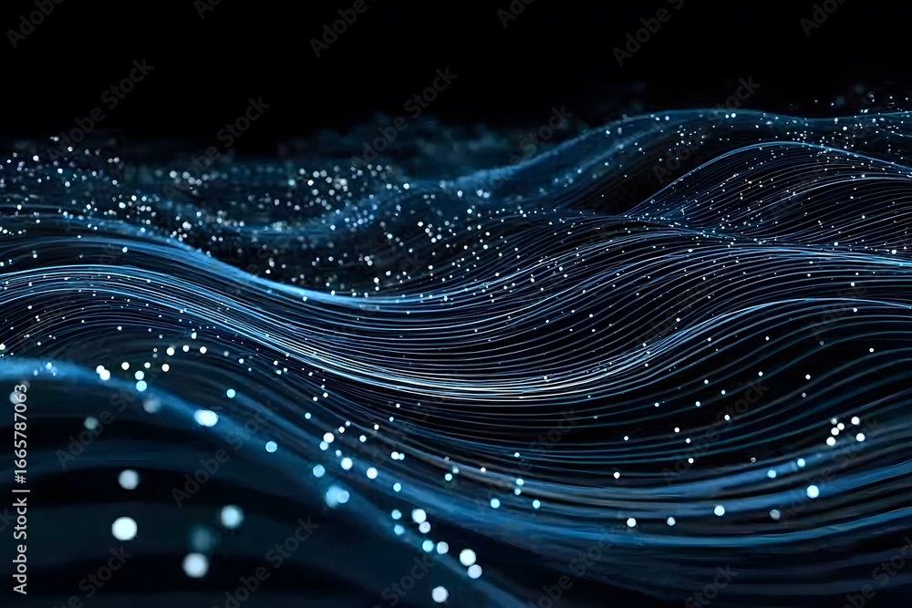Poster abstract wave fractal realms background. wave background with white dots and black line. technology 