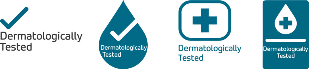 Obraz premium Set of four medical and health care icons with checkmarks and water drops