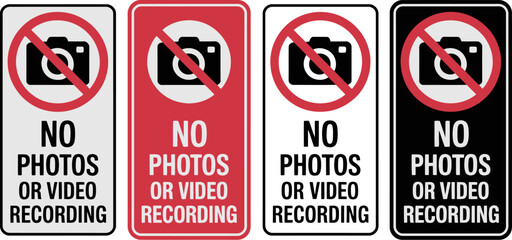 Set of four prohibition signs indicating no photos or video recording allowed