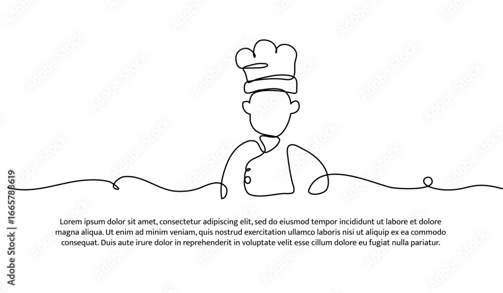 Poster one line of chef. abstract minimal continuous line.