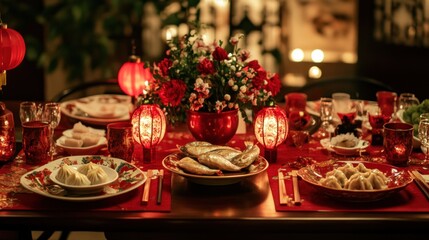 Naklejka premium Festive Chinese Dinner Table