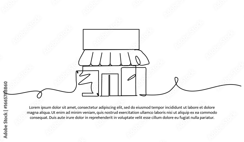 Poster one line of shop building. abstract minimal continuous line.