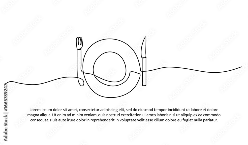 Poster one line of cutlery. abstract minimal continuous line.