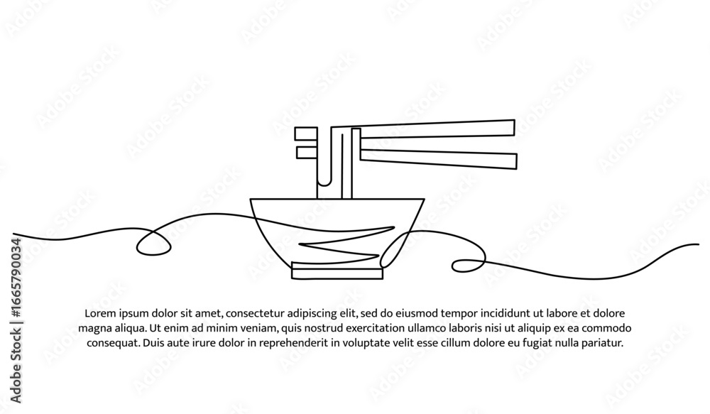 Aufkleber one line of noodles in a bowl. abstract minimal continuous line.