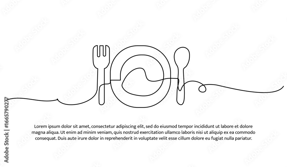Poster one line of cutlery. abstract minimal continuous line.