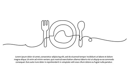 One line of cutlery. Abstract minimal continuous line.