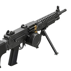 Isolated Illustration of a Black Machine Gun with Metallic Details