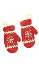 Isolated Illustration Of Red Mittens With Snowflake Pattern And Snowflakes