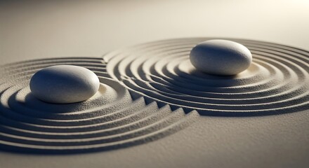 Obraz premium Zen Garden Stones - Serene Balance and Tranquility in Raked Sand.