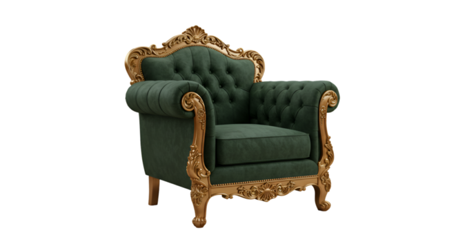 Elegant Green And Gold Chair Isolated On Transparent Background Illustration