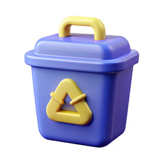 3d purple recycle bin icon with yellow recycling symbol for environmental awareness and sustainability concepts transparent background