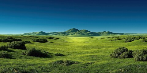 Obraz premium Landscape photo of open grassland in the morning atmosphere for background