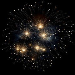 Fototapeta premium Gold Spark Firework Texture Radiant Pattern, Isolated on Black, Vibrant Fireworks Texture Burst on Black Night Sky, Dynamic Starburst Firework Texture for Party, Festival, and Celebration Backdrops