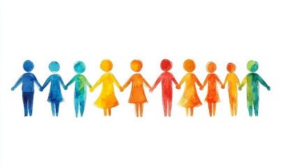Fototapeta premium Illustration of diverse group of individuals holding hands, representing unity, teamwork, and the spirit of cooperation in a multicultural society, Generative AI