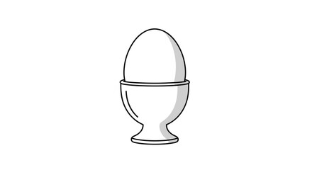 An artistic rendered illustration of a perfectly boiled egg standing proudly in a classic porcelain egg cup on a clean white background