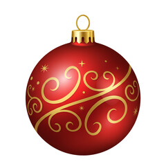 Festive Red Christmas Ornament With Gold Detailing Isolated On Black Background