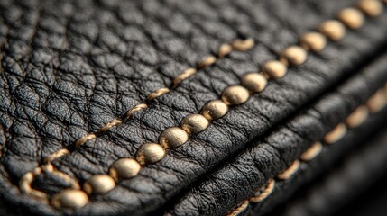 Close-up of black leather with gold embellishments