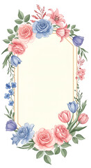 Floral Arrangement Illustration with Roses and Tulips in a Border Frame