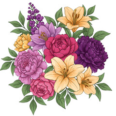Floral Bouquet Illustration On Transparent Background Spring Colors