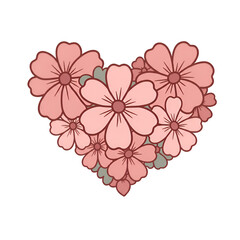 Floral Heart Illustration Of Pink Flowers With Transparent Background