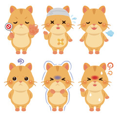 様々な状態のハムスターのキャラクターイラストセット