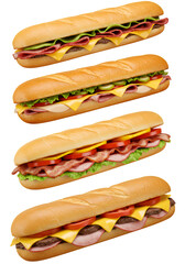 Four Different Sandwiches on a Transparent Isolated Background Food Photo
