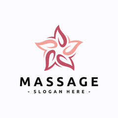 Elegant massage logo design with floral abstract shape. Suitable for spa, wellness center, beauty salon, therapy, yoga, and relaxation business branding.