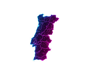 Geometric Digital Portugal Map Illustration With Blue And Purple Gradient on Black Background