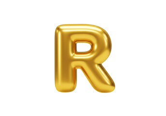 Glossy 3D Rendered Gold Letter R Isolated on Transparent Background