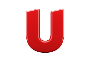 Glossy Red 3D Letter U Isolated on Transparent Background Illustration