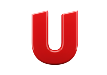 Glossy Red 3D Letter U Isolated on Transparent Background Illustration